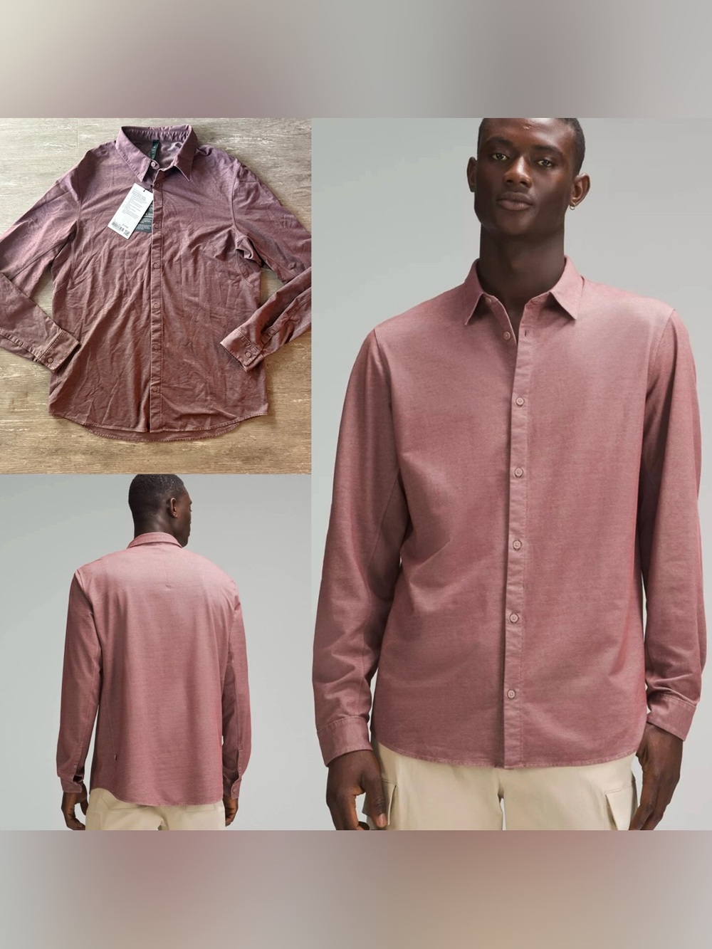 Lululemon Commission LS Shirt Wash Enzyme Rose red NEW men’s Large button down